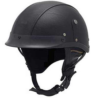 Woljay Leather Motorcycle Vintage Half Helmets Biker Cruiser Scooter Touring Helmet (Black)