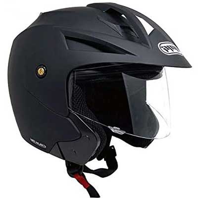 MMG Model 20 Motorcycle Open Face Helmet DOT Street Legal - Flip Up Clear Visor - Matte Black